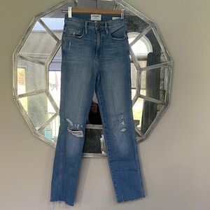 Frame Denim Light Blue Straight-Leg Distressed Jeans